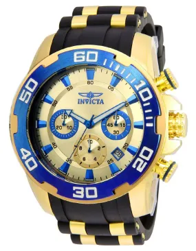 Invicta Mens Pro Diver Chronograph - Gold-Tone - Black Rubber Strap - Date