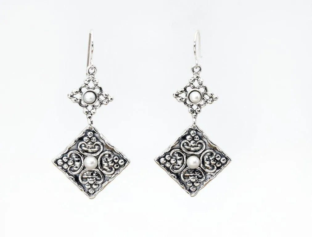 Israeli silver earrings for women with pearls