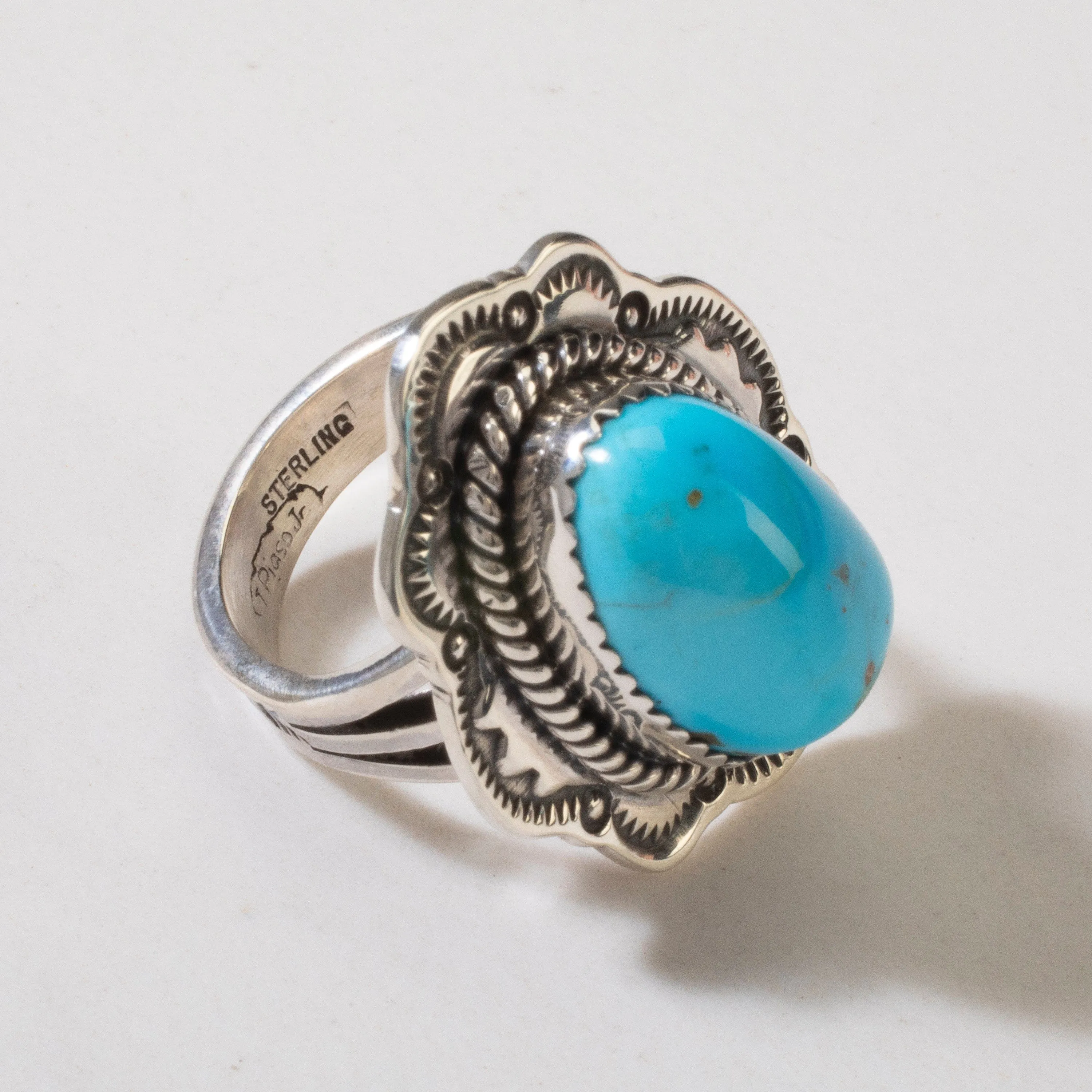 Joe Piaso Jr. Sleeping Beauty Turquoise Navajo USA Native American Made 925 Sterling Silver Ring