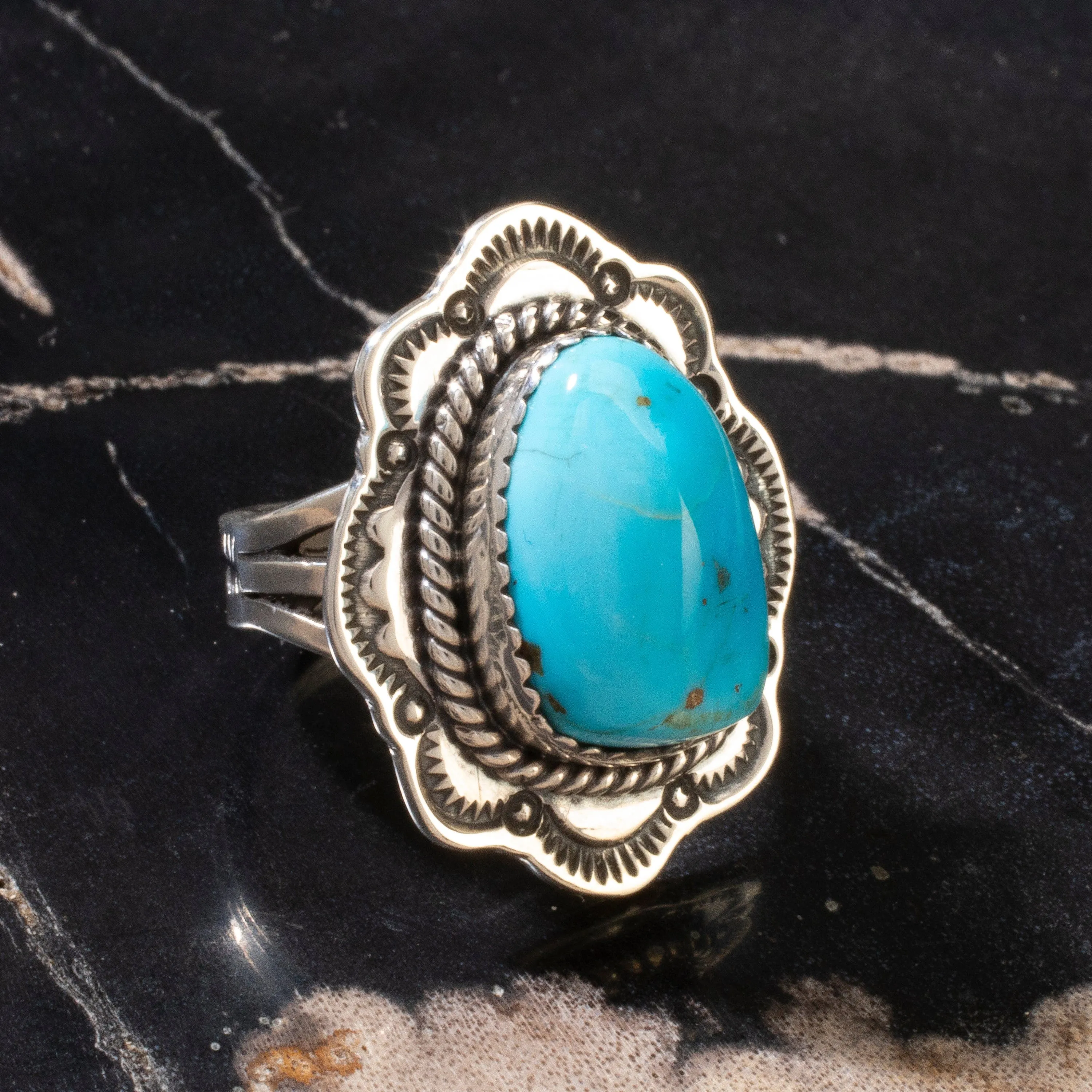 Joe Piaso Jr. Sleeping Beauty Turquoise Navajo USA Native American Made 925 Sterling Silver Ring