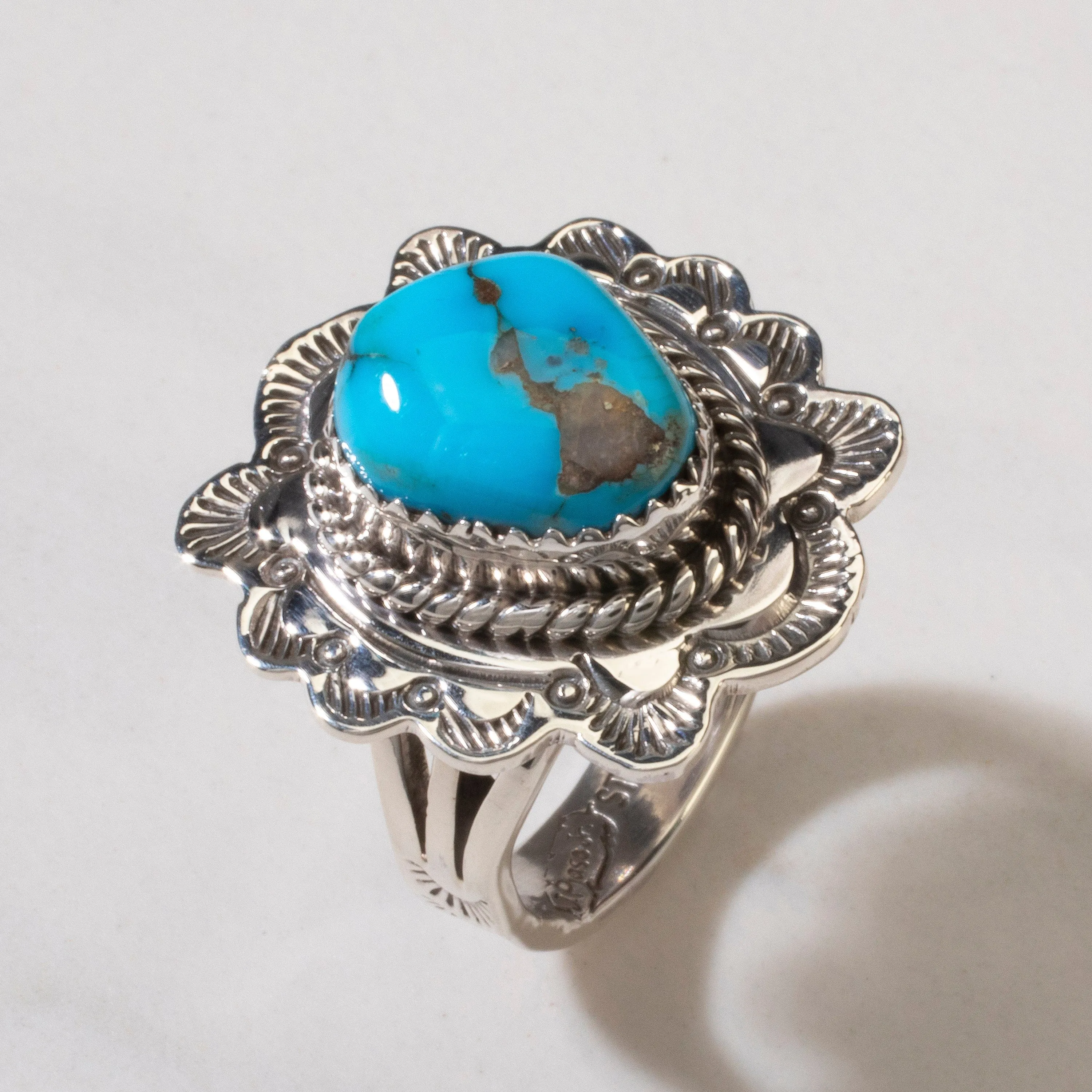 Joe Piaso Jr. Sleeping Beauty Turquoise Navajo USA Native American Made 925 Sterling Silver Ring