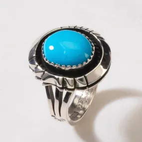 Joe Piaso Jr. Sleeping Beauty Turquoise Round Navajo USA Native American Made 925 Sterling Silver Ring