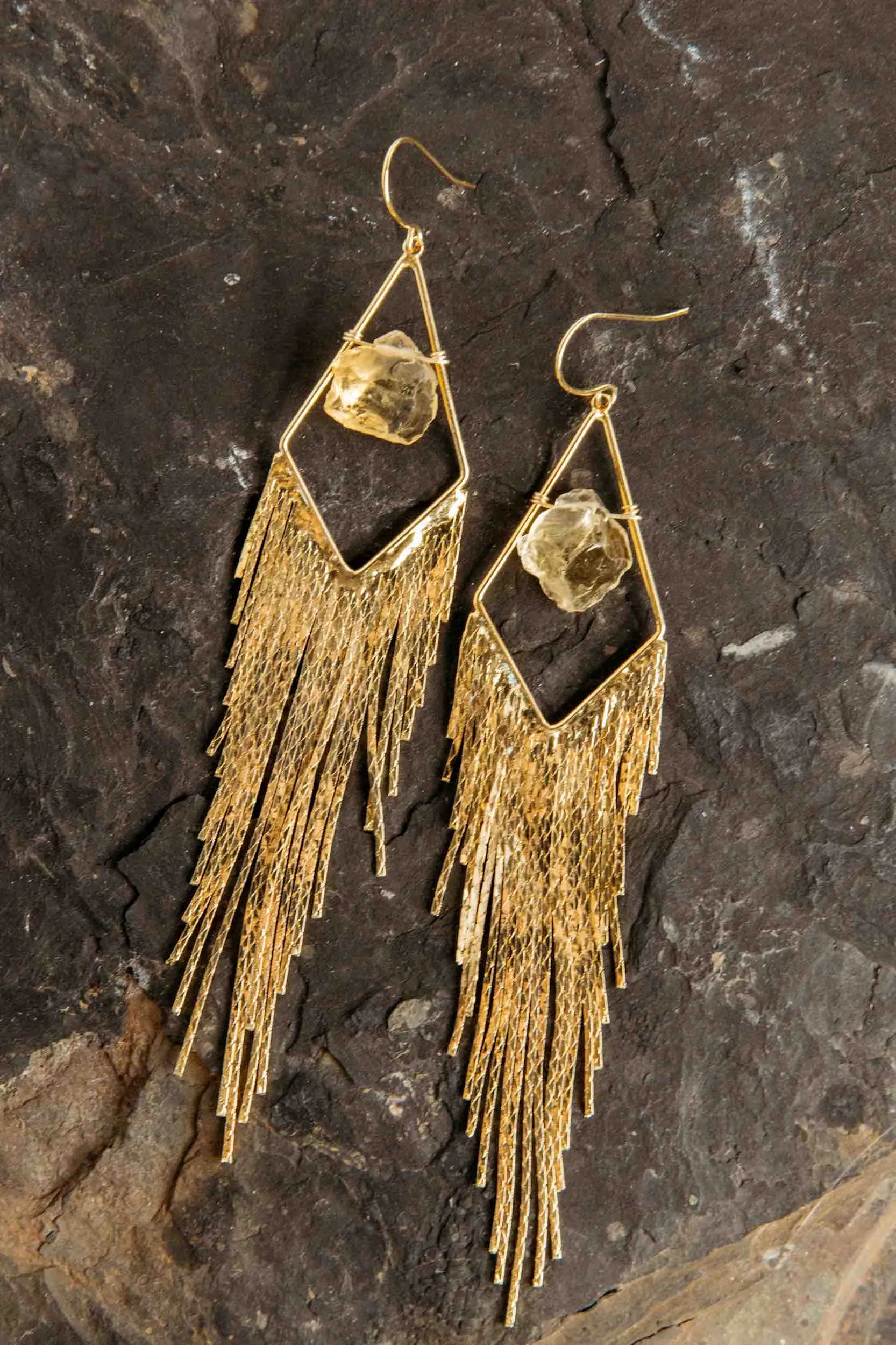 Joyful Girl Gold Fringe Citrine Earrings