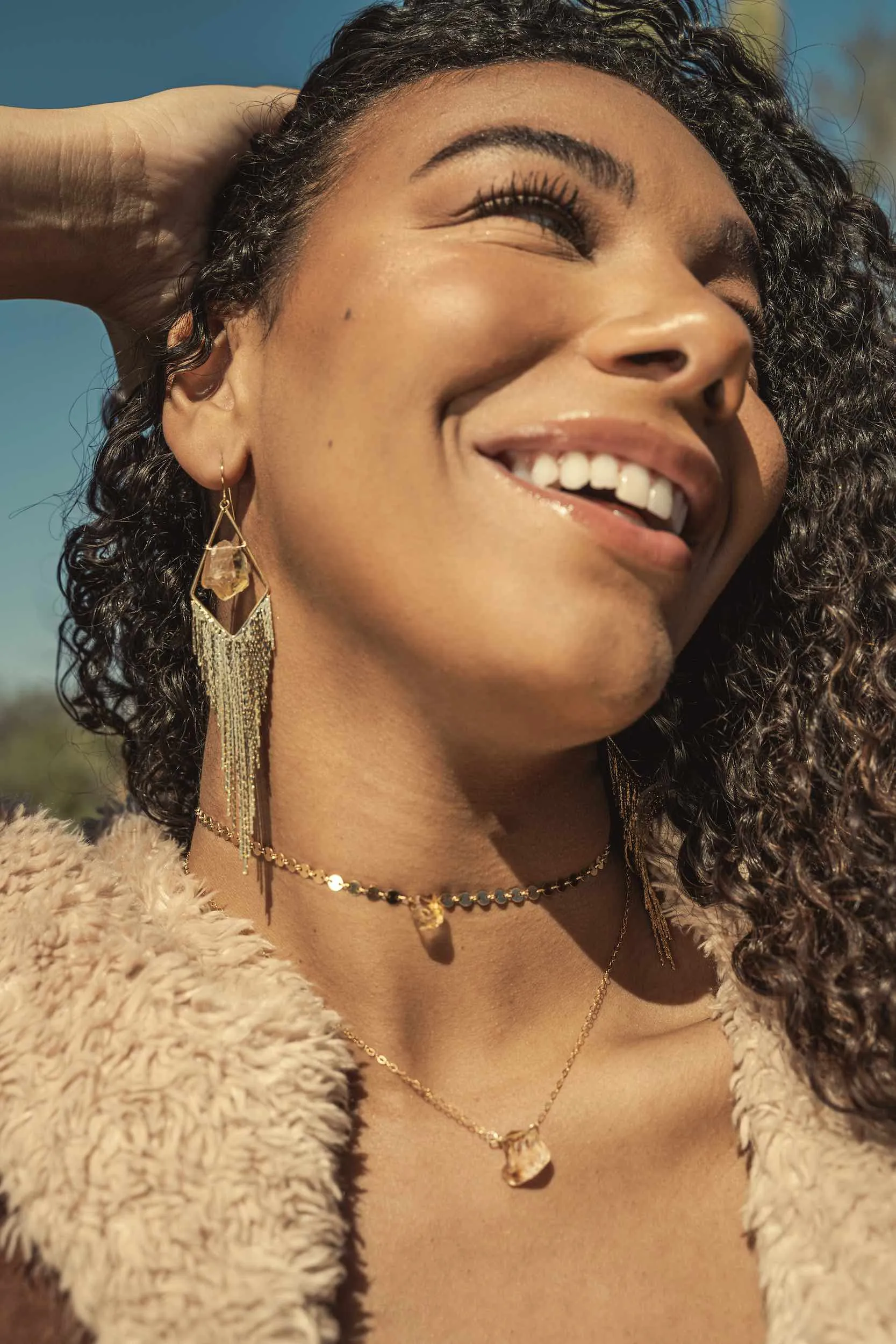 Joyful Girl Gold Fringe Citrine Earrings