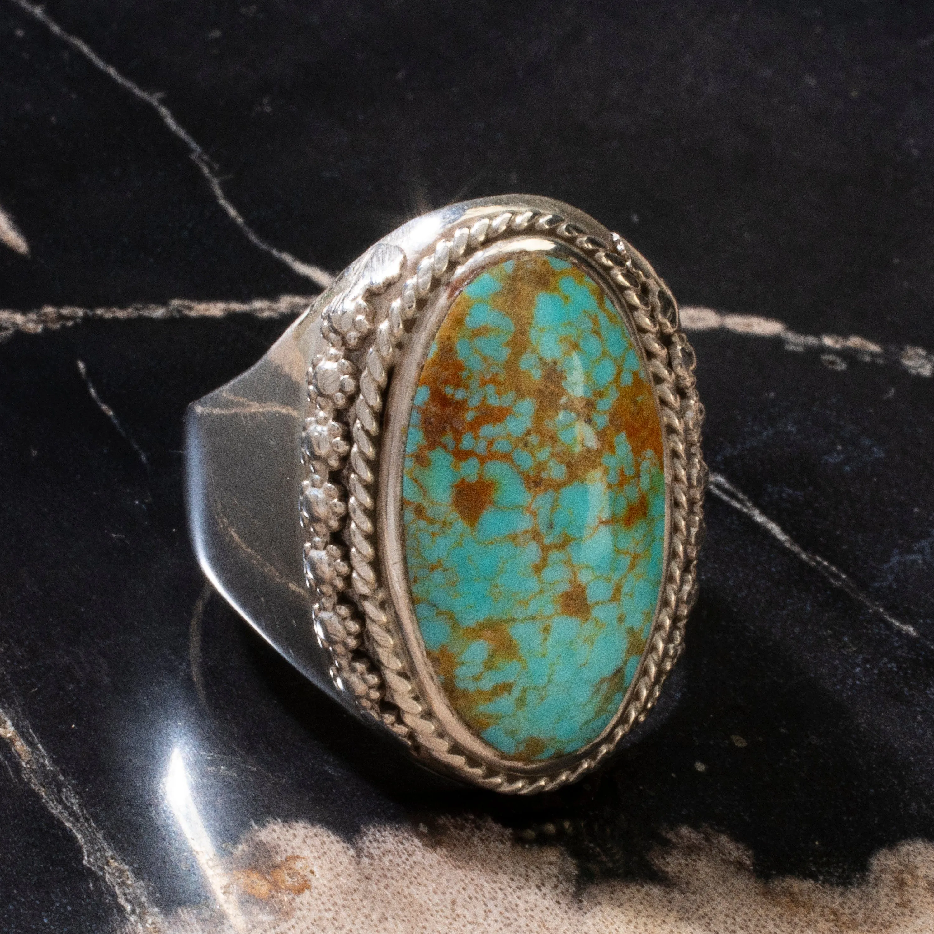 King Manassa Turquoise Navajo USA Native American Made 925 Sterling Silver Ring