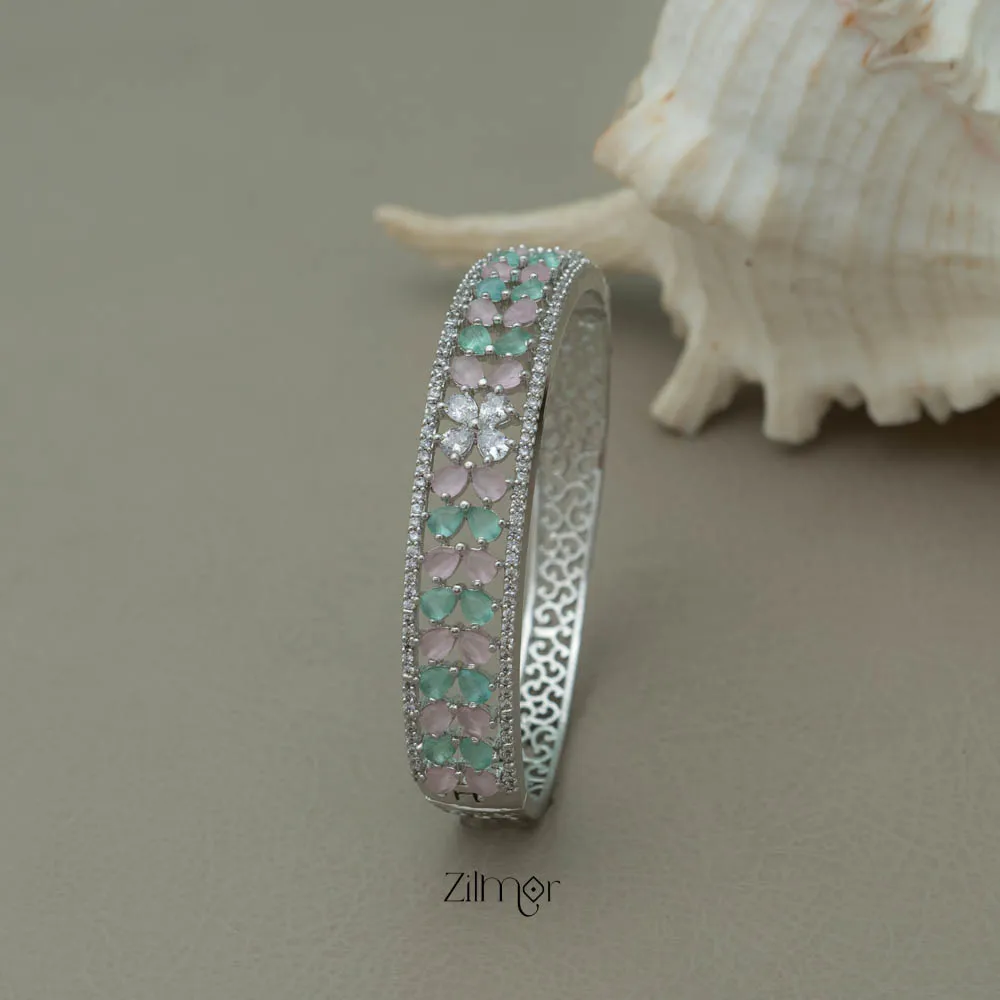 KM101355 - Silver Plated AD stone Openable Bangle