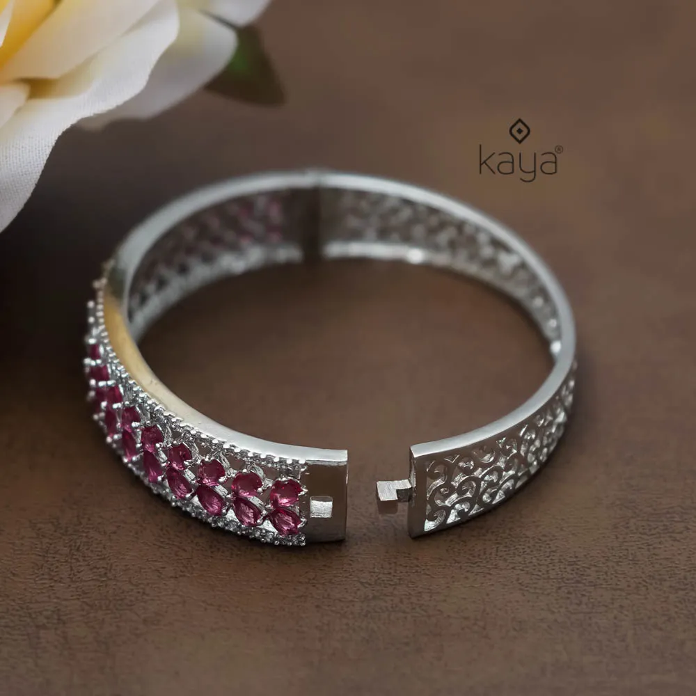 KM101355 - Silver Plated AD stone Openable Bangle