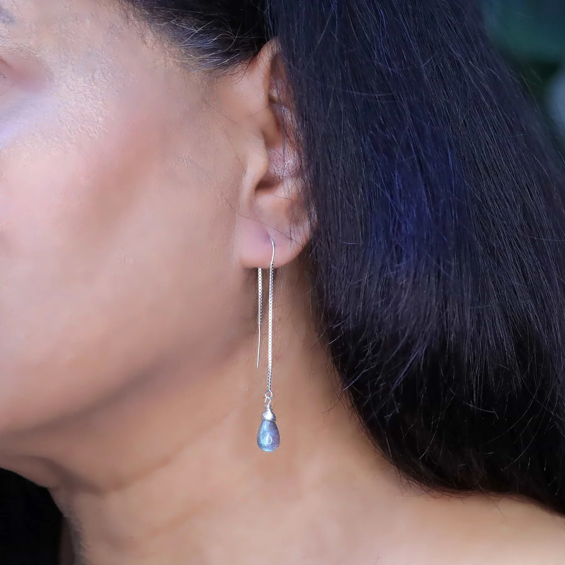 Labradorite Silver Thread Earrings