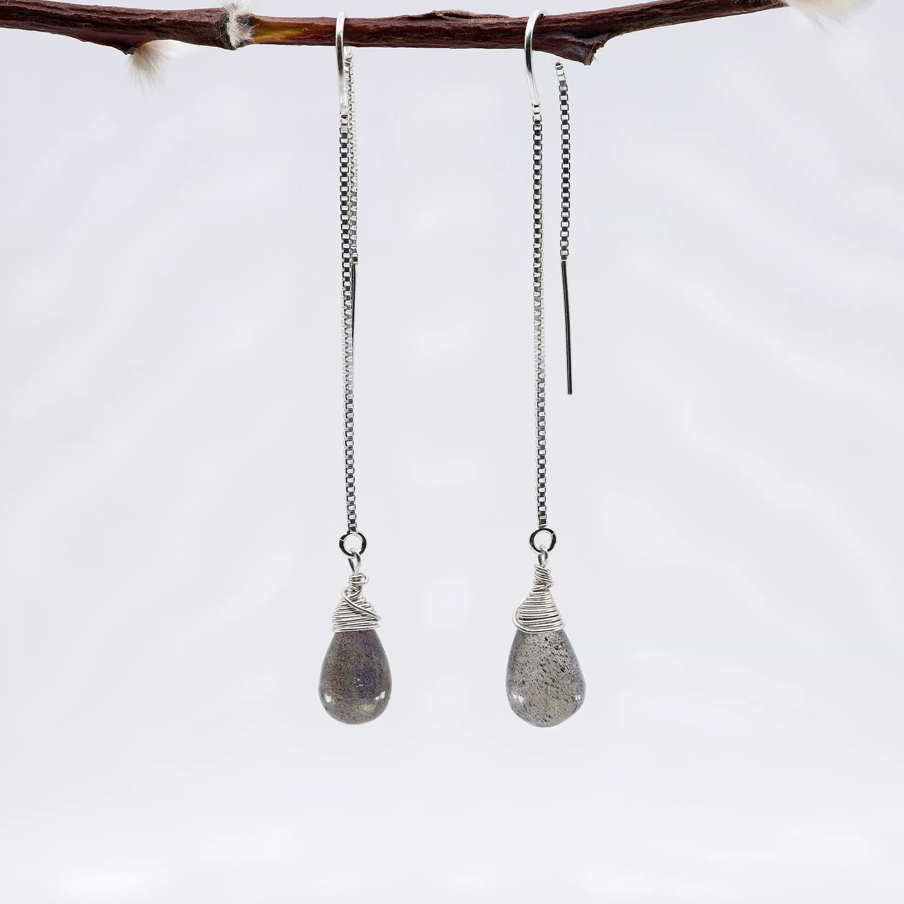 Labradorite Silver Thread Earrings