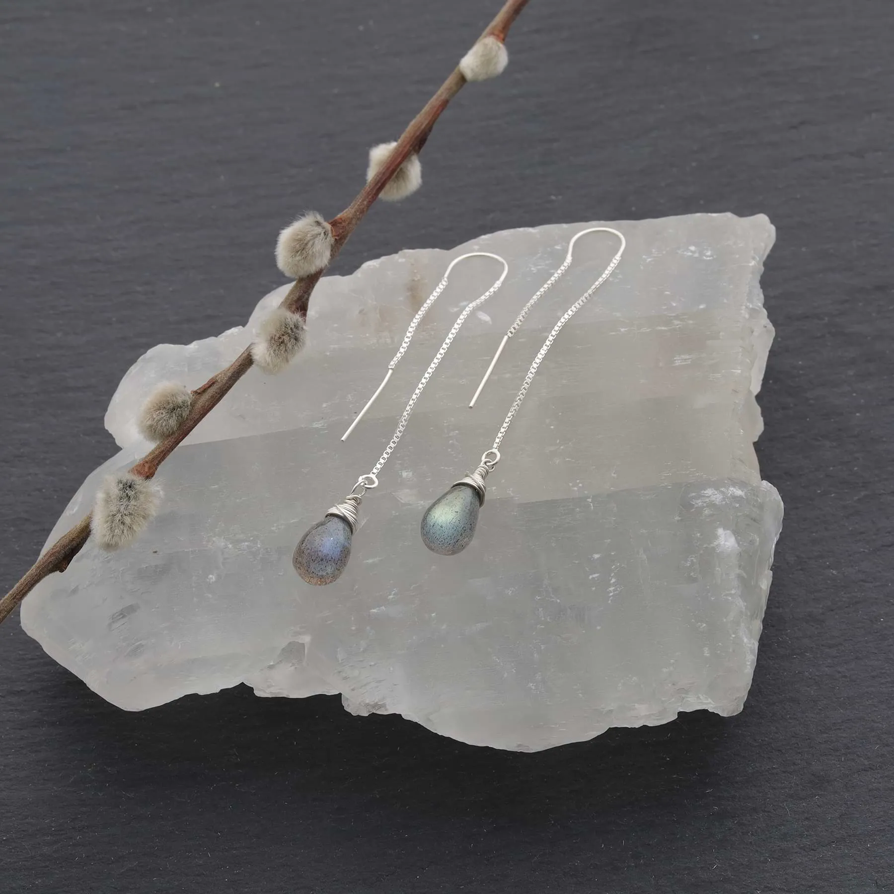 Labradorite Silver Thread Earrings