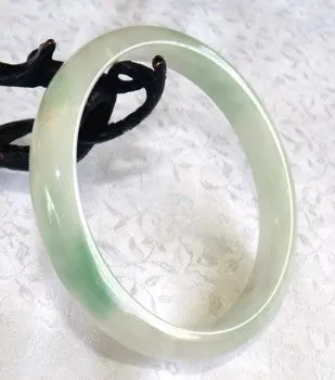 Large/Men's Green Veins on White Jadeite Bangle Bracelet 69mm (BB623)