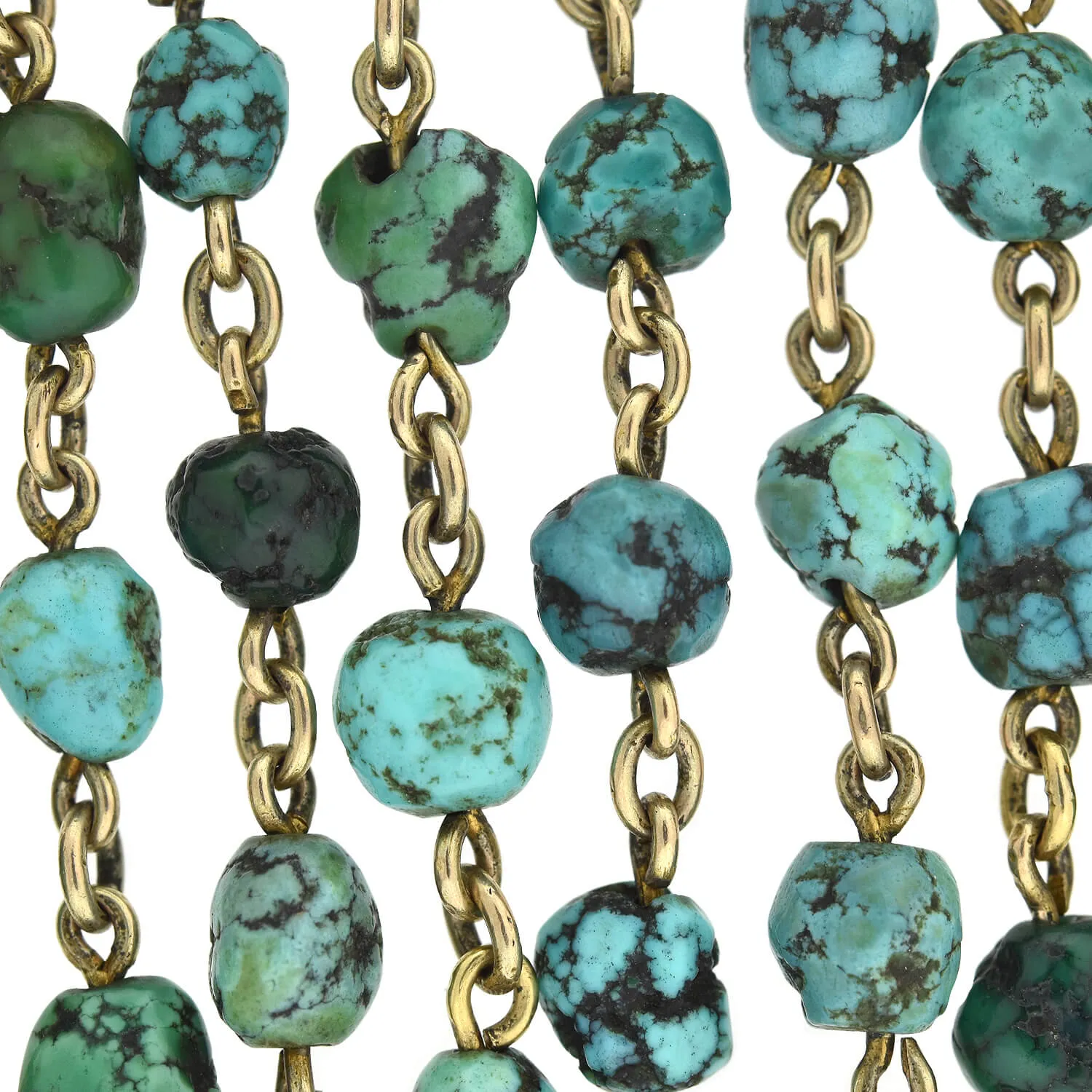 Late Art Deco 10kt   Turquoise Long Chain 91"