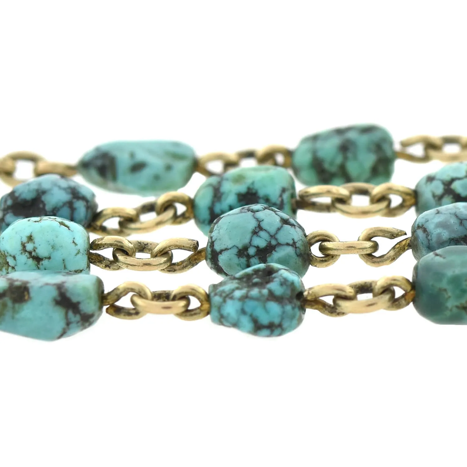 Late Art Deco 10kt   Turquoise Long Chain 91"