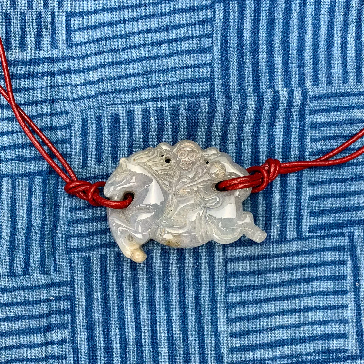 Lavender Jadeite Monkey Riding Horse Pendant