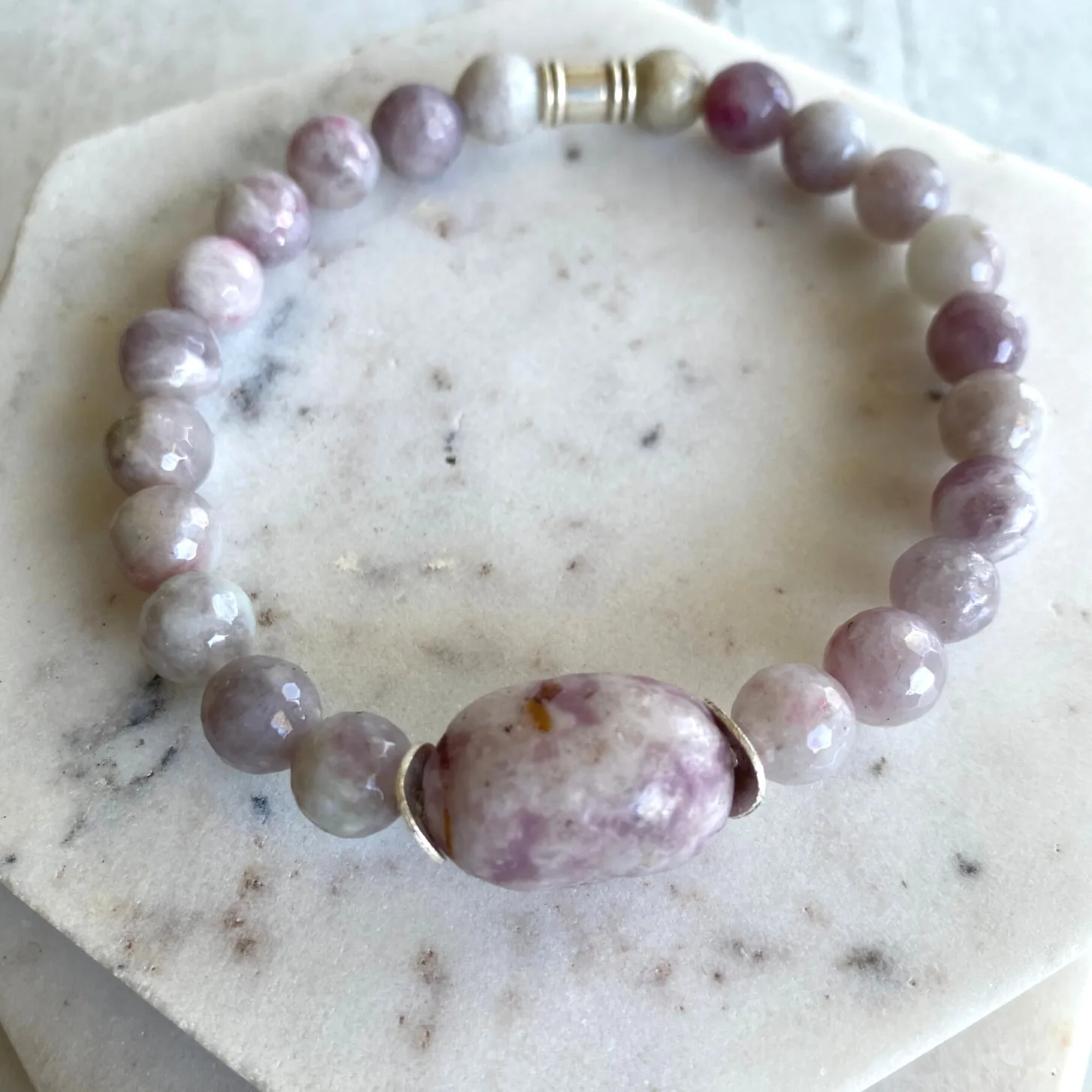 Lepidolite Light Lavender Gemstone Bracelet Set 8mm