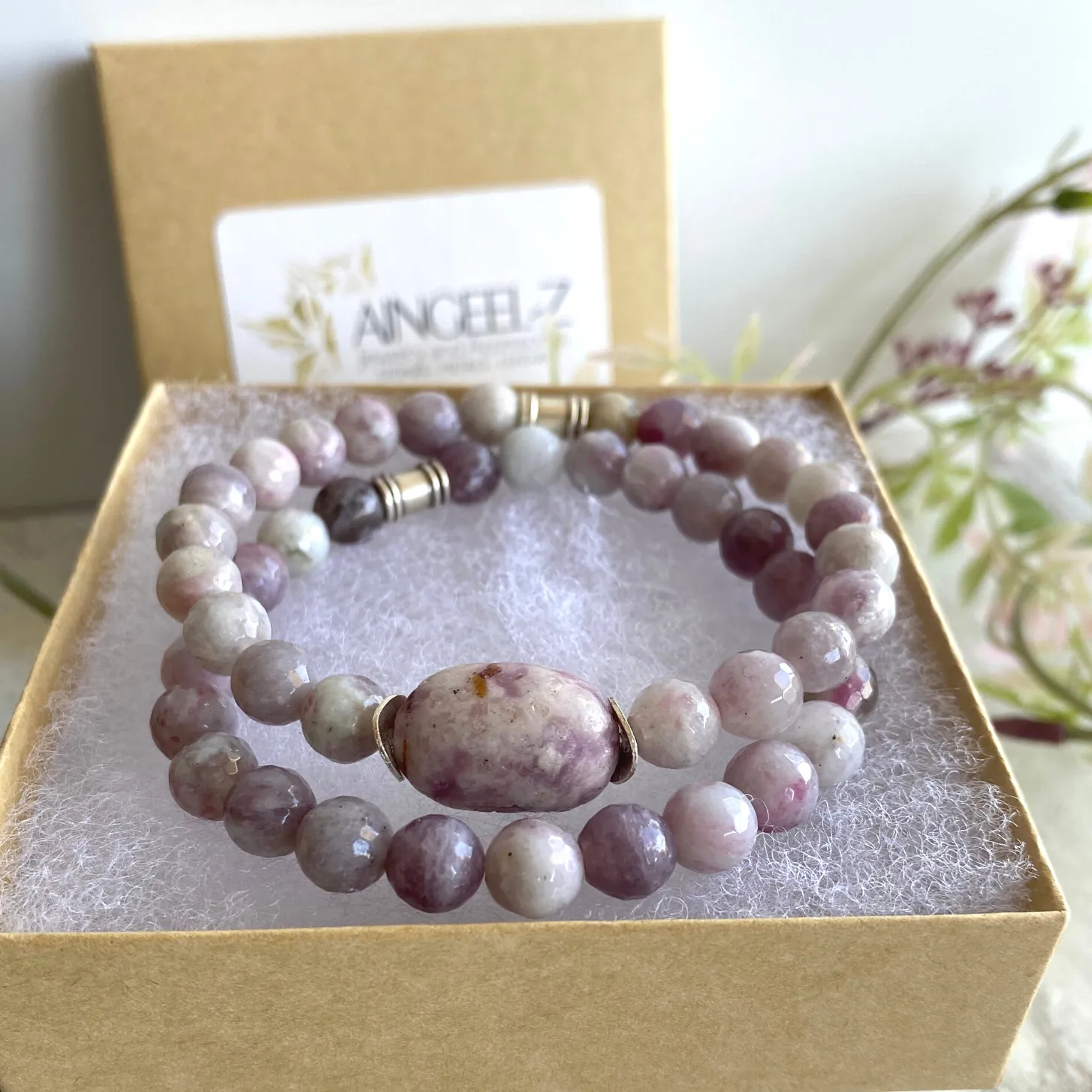 Lepidolite Light Lavender Gemstone Bracelet Set 8mm