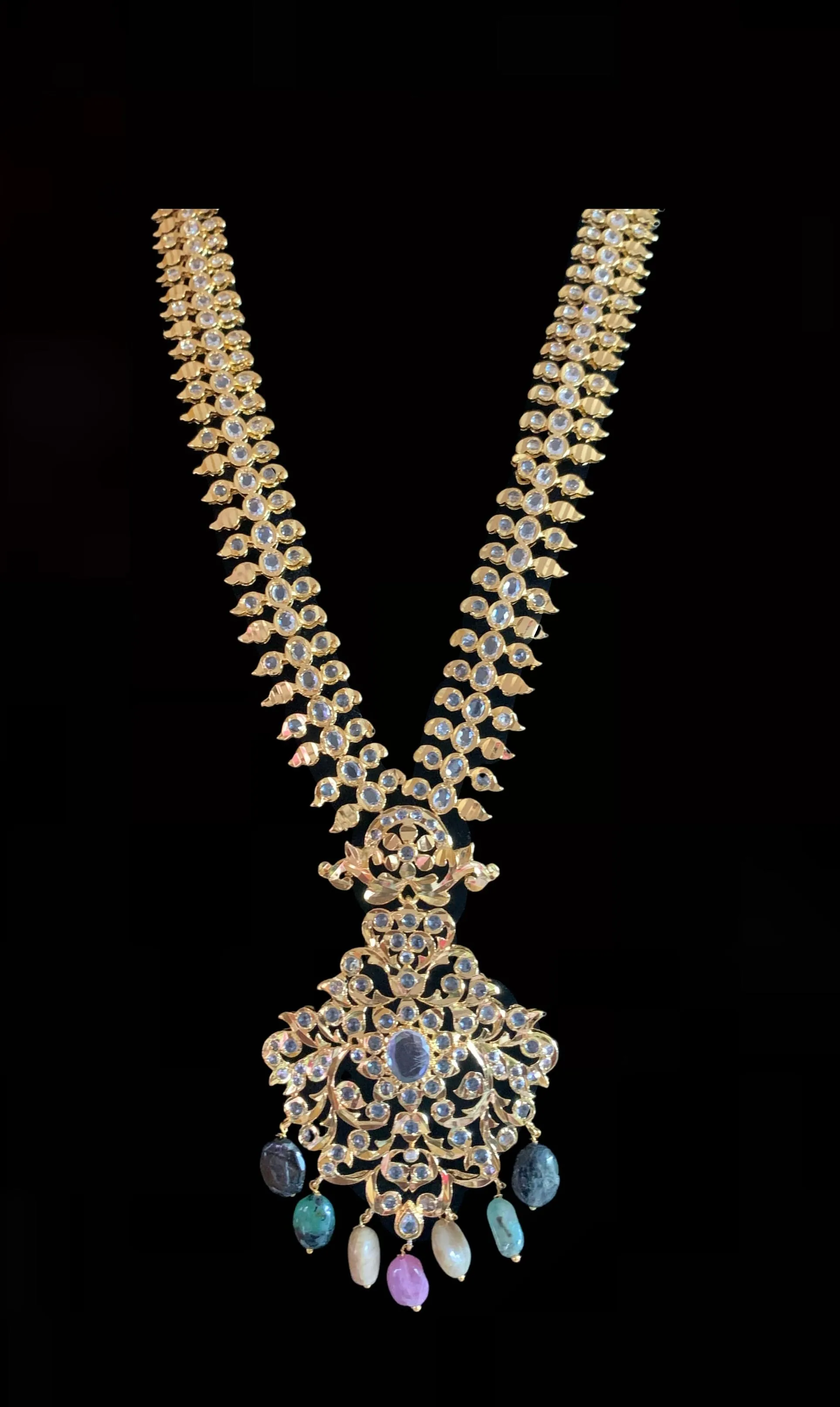 LN37 Huda long hyderabadi rani haar necklace ( SHIPS IN 4 WEEKS )