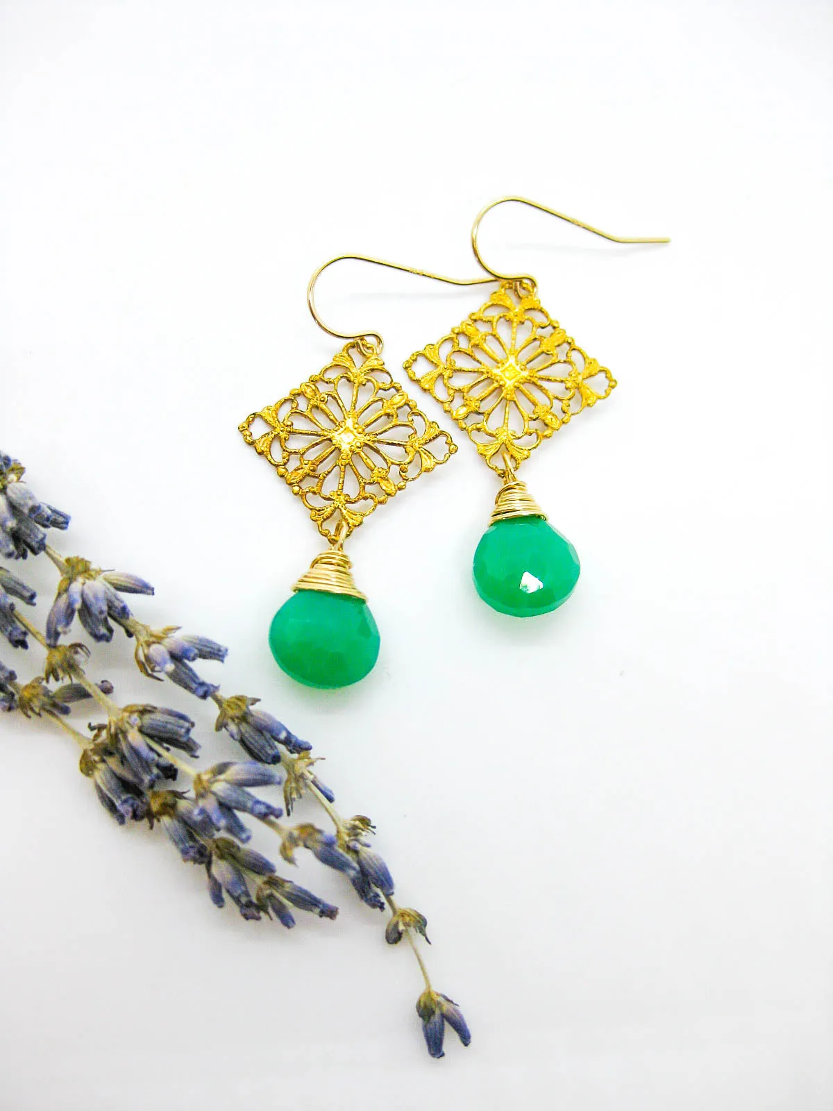 Lotus: Chrysoprase Earrings - e685