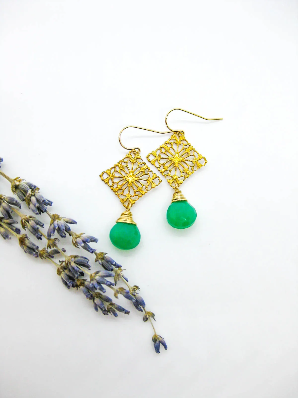 Lotus: Chrysoprase Earrings - e685