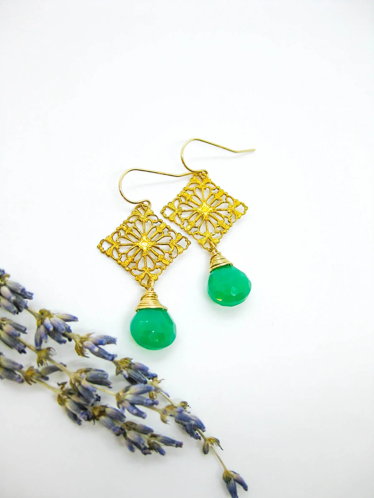 Lotus: Chrysoprase Earrings - e685