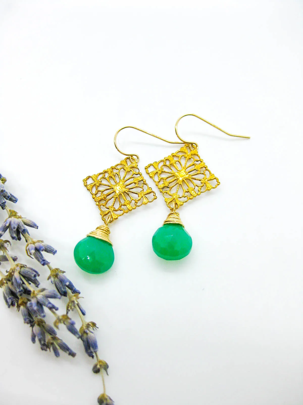 Lotus: Chrysoprase Earrings - e685