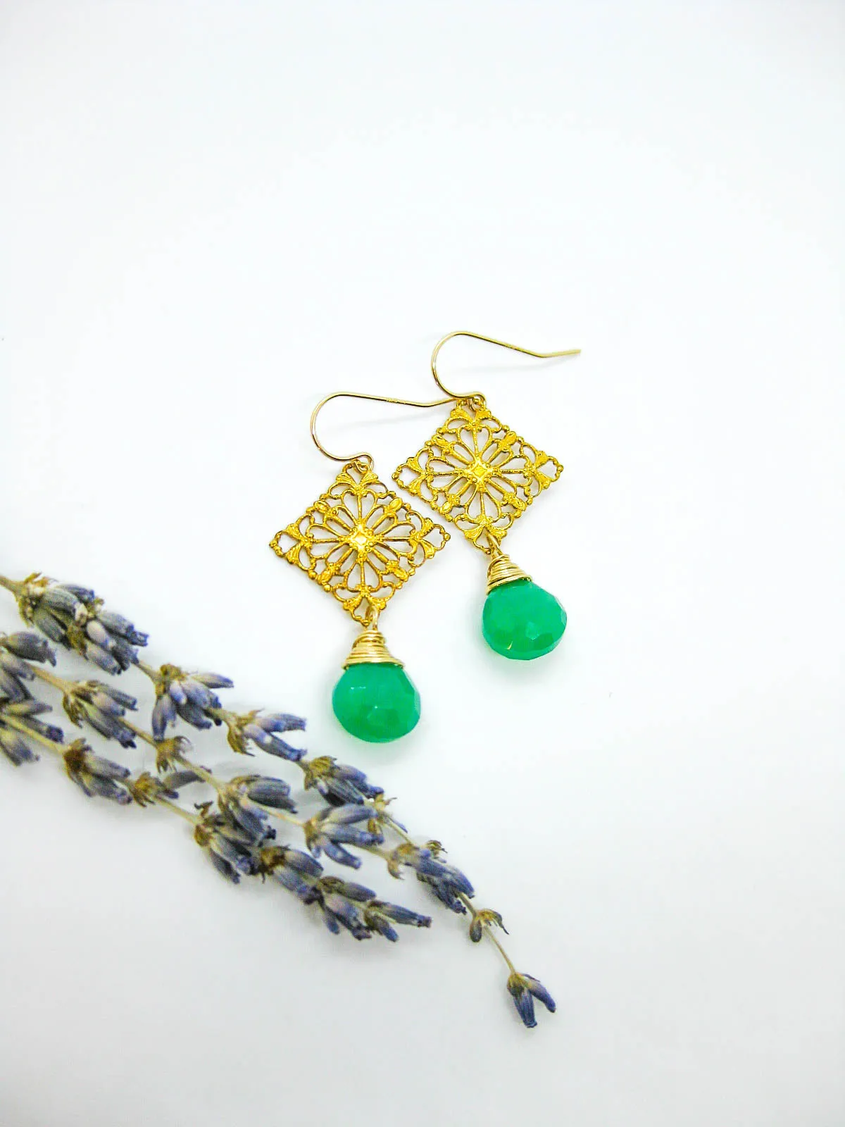 Lotus: Chrysoprase Earrings - e685