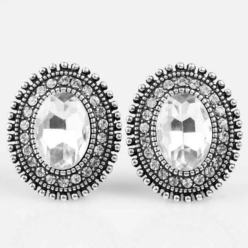 Making Magic Happen White Gem CLIP ON Earrings