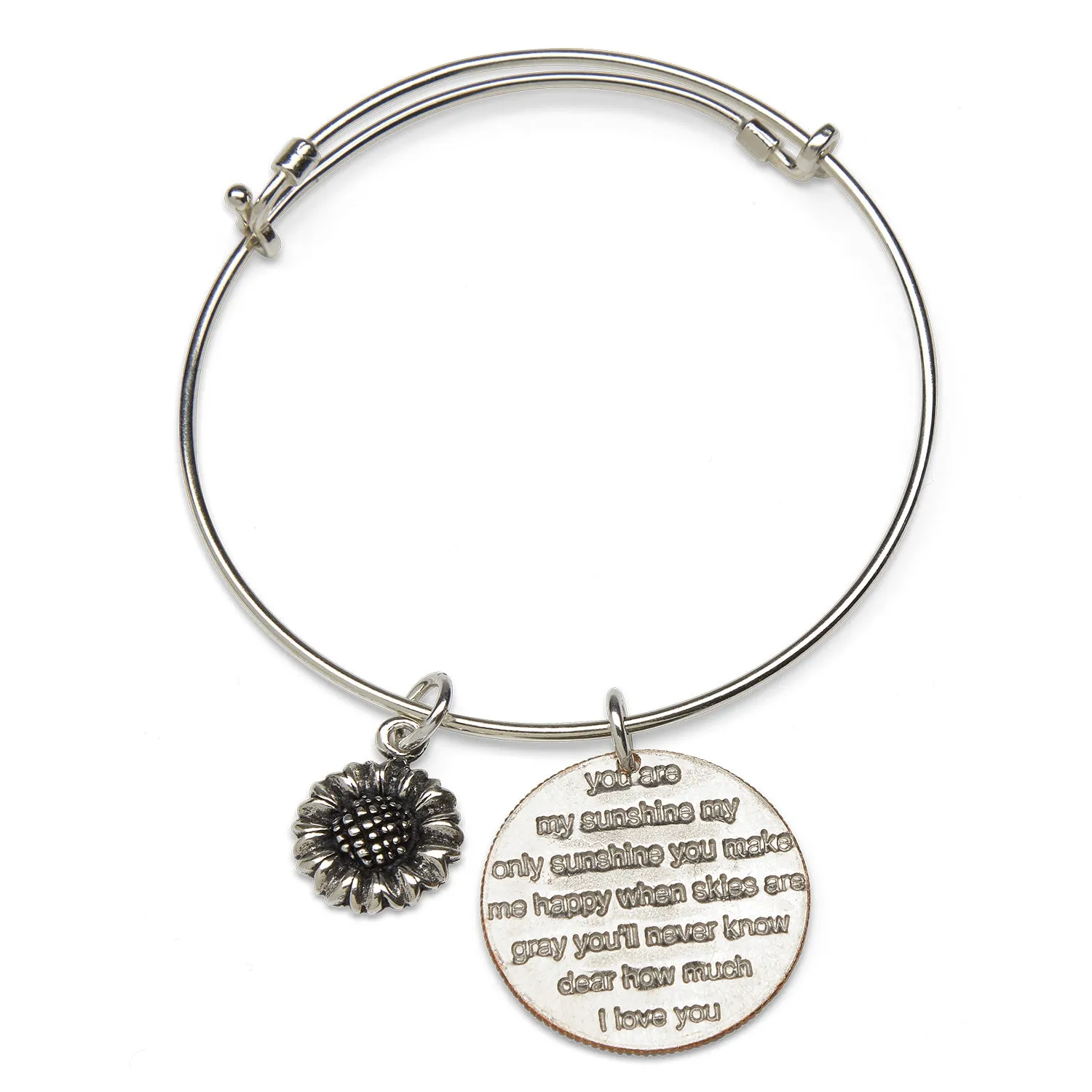 Mariamor You Are My Sunshine And Sunflower Quarter Adjustable Bangle, Sterling Silver