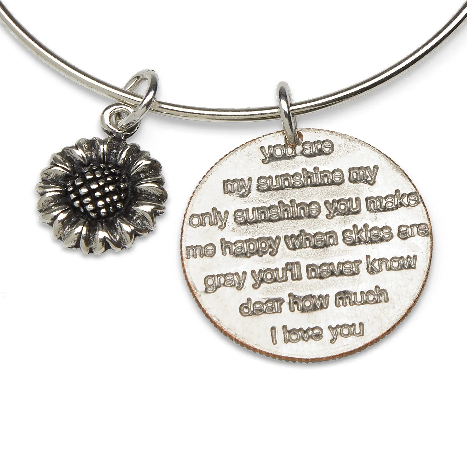 Mariamor You Are My Sunshine And Sunflower Quarter Adjustable Bangle, Sterling Silver