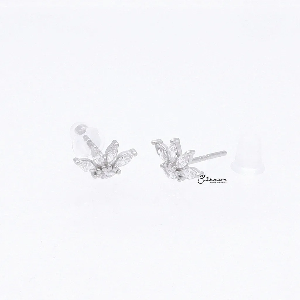 Marquise CZ Flower Stud Earrings - Silver