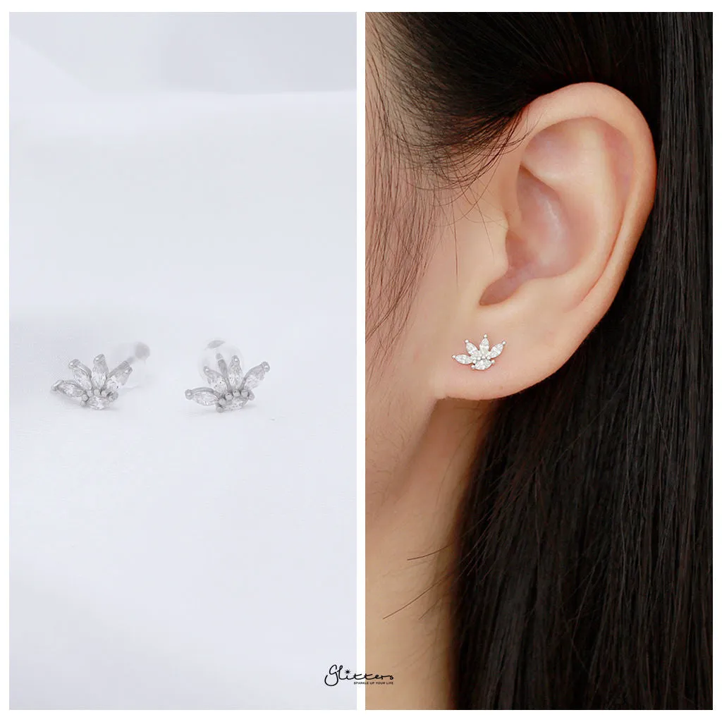 Marquise CZ Flower Stud Earrings - Silver