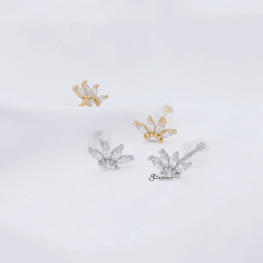 Marquise CZ Flower Stud Earrings - Silver