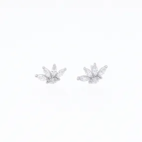 Marquise CZ Flower Stud Earrings - Silver