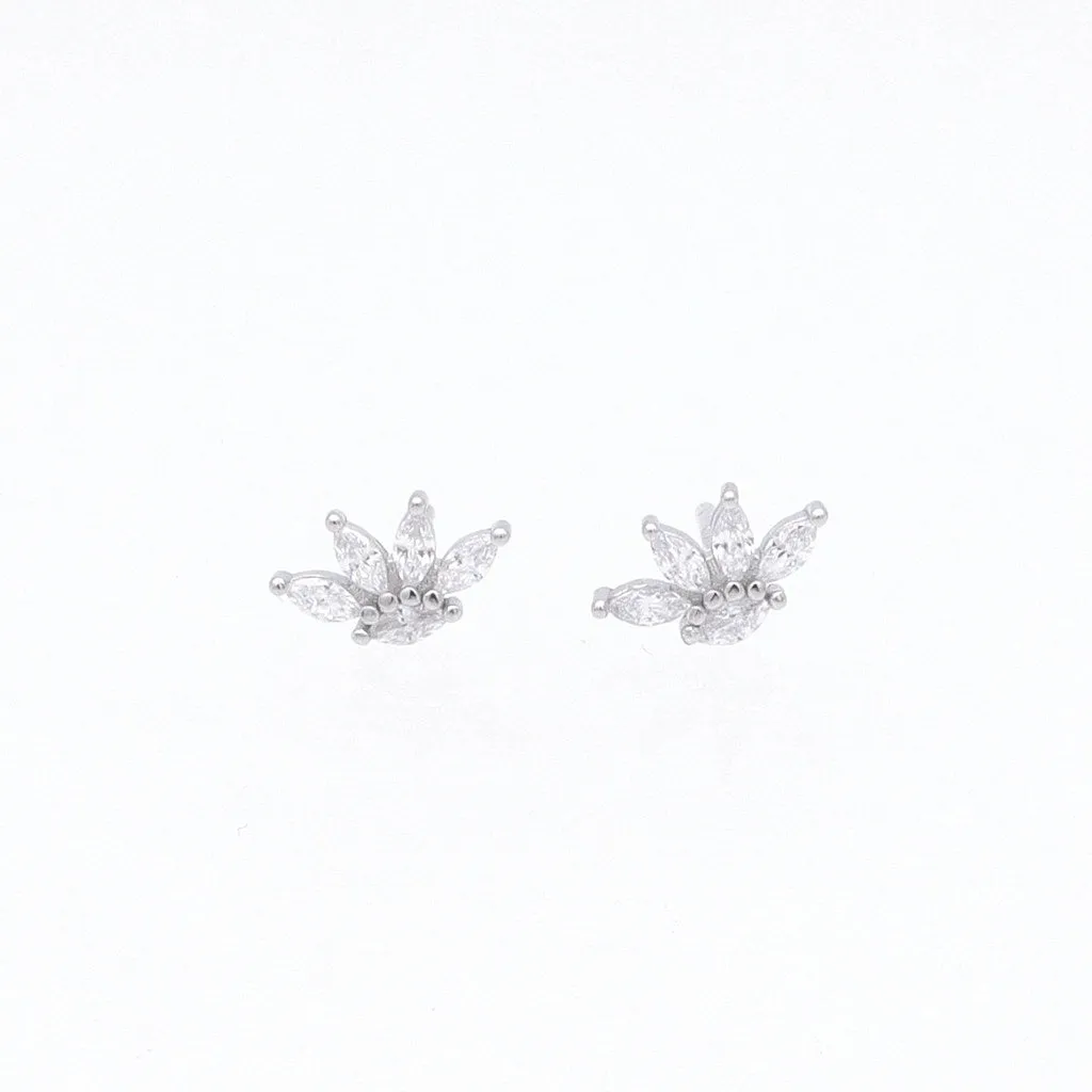 Marquise CZ Flower Stud Earrings - Silver