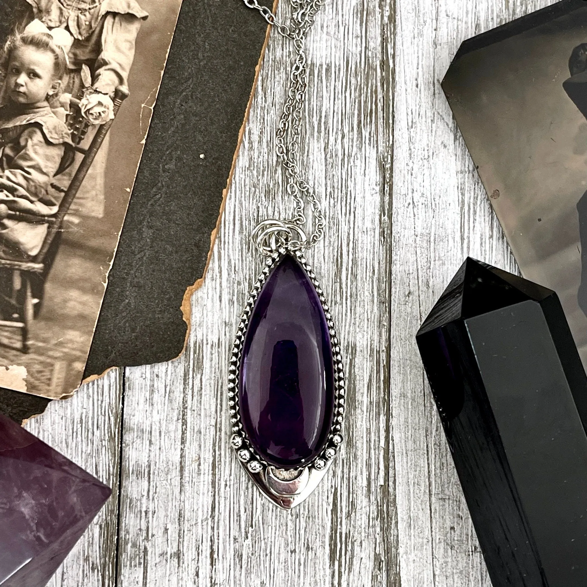 Midnight Moon Crystal Amethyst Necklace in Sterling Silver / Designed by FOXLARK Collection