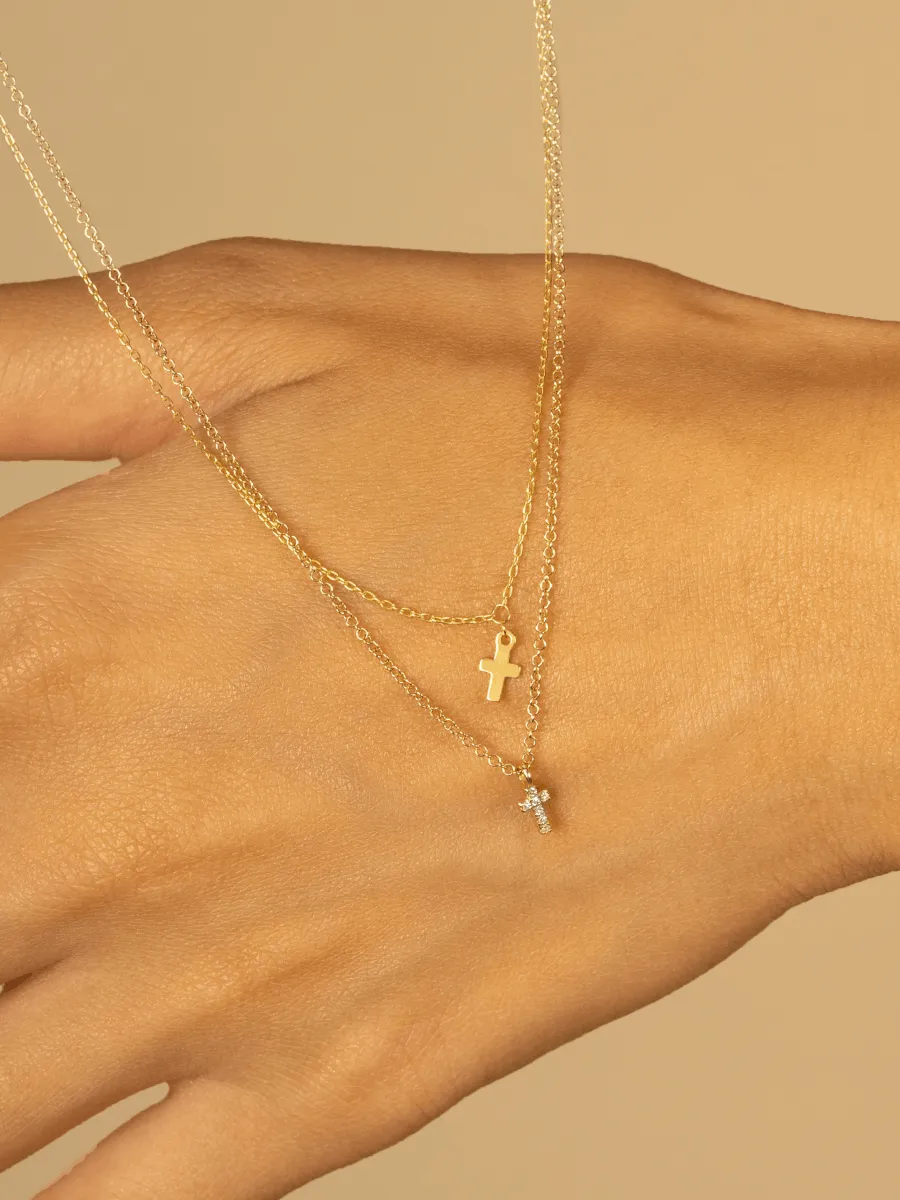 Mini Diamond Cross Necklace 14K