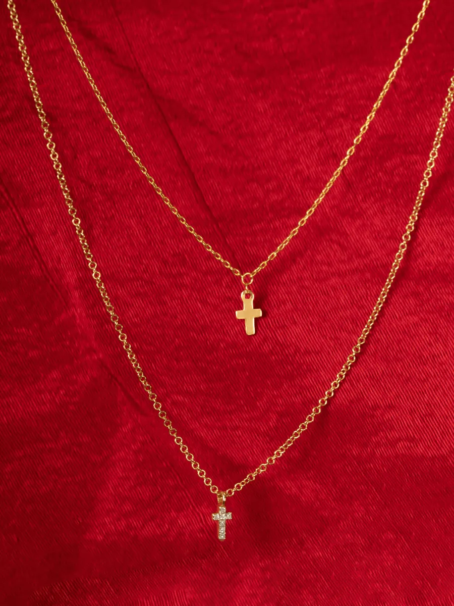 Mini Diamond Cross Necklace 14K