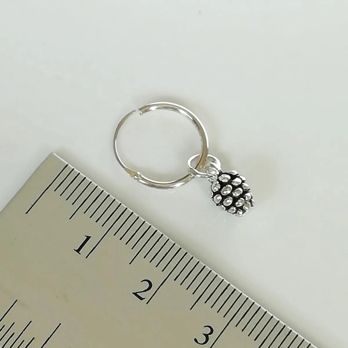 Minimalist Hoops - Silver Pine Charm - Pine Earrings - 12mm Hoops - Open Hoop Earrings - Cartilage Hoops - Silver Earrings - E17 PD345