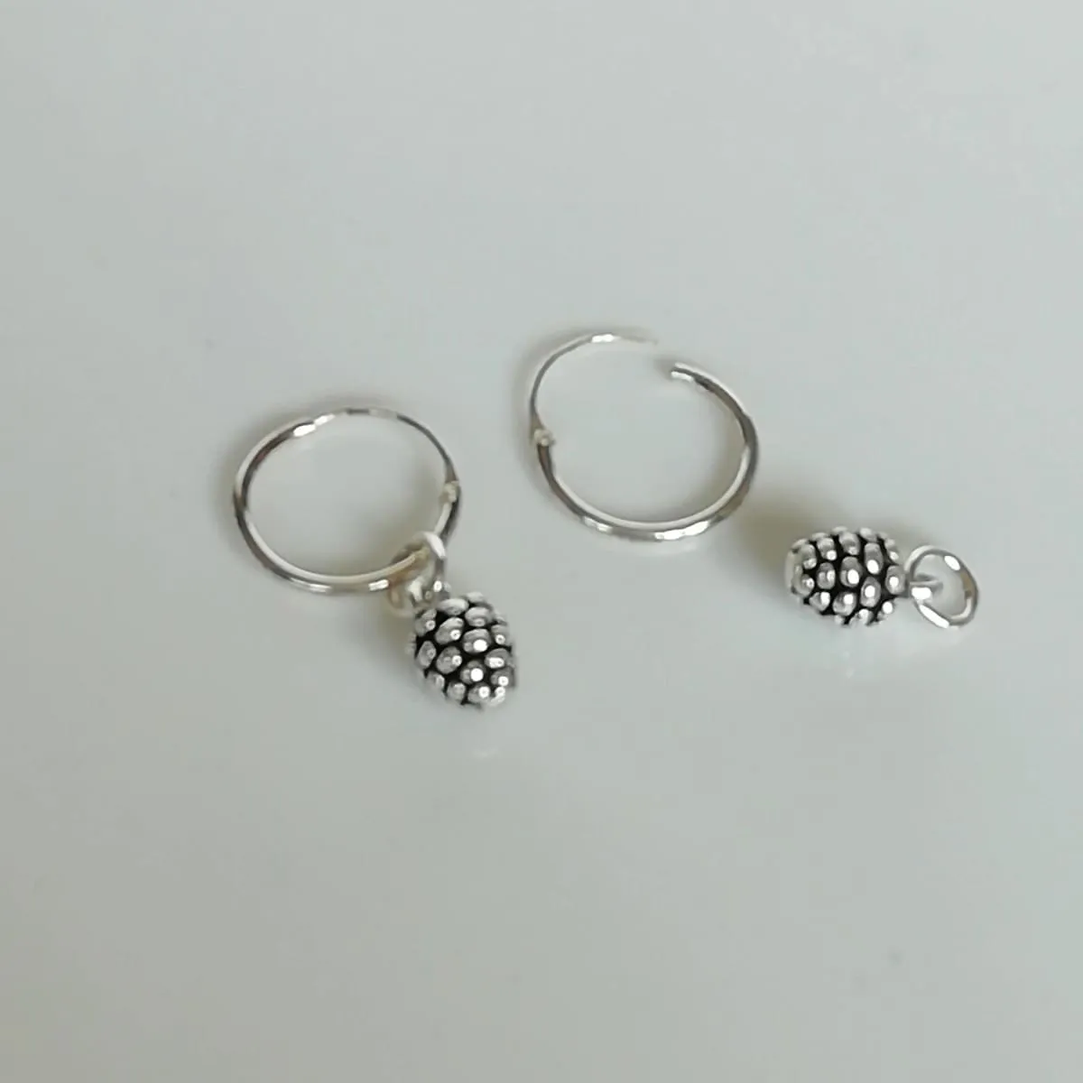 Minimalist Hoops - Silver Pine Charm - Pine Earrings - 12mm Hoops - Open Hoop Earrings - Cartilage Hoops - Silver Earrings - E17 PD345