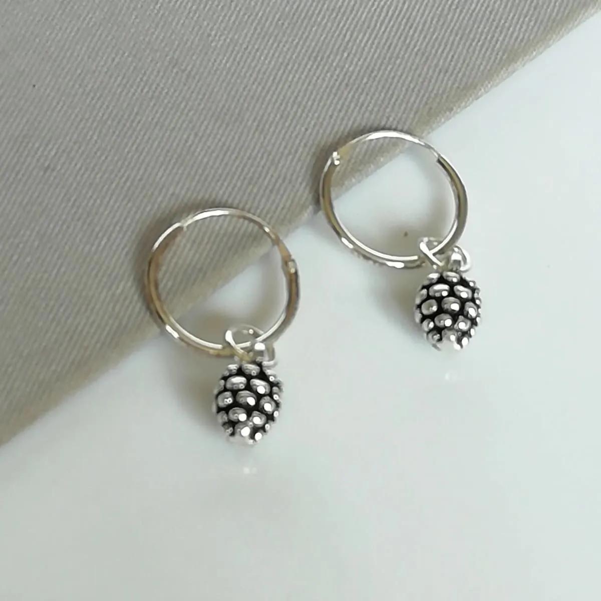 Minimalist Hoops - Silver Pine Charm - Pine Earrings - 12mm Hoops - Open Hoop Earrings - Cartilage Hoops - Silver Earrings - E17 PD345