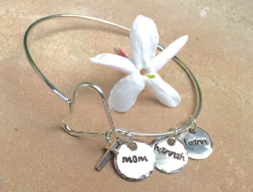 Mother Bangle, Personalized Bangle Bracelet,Personalized Family Bangle, Hand Stamped Custom Bangle