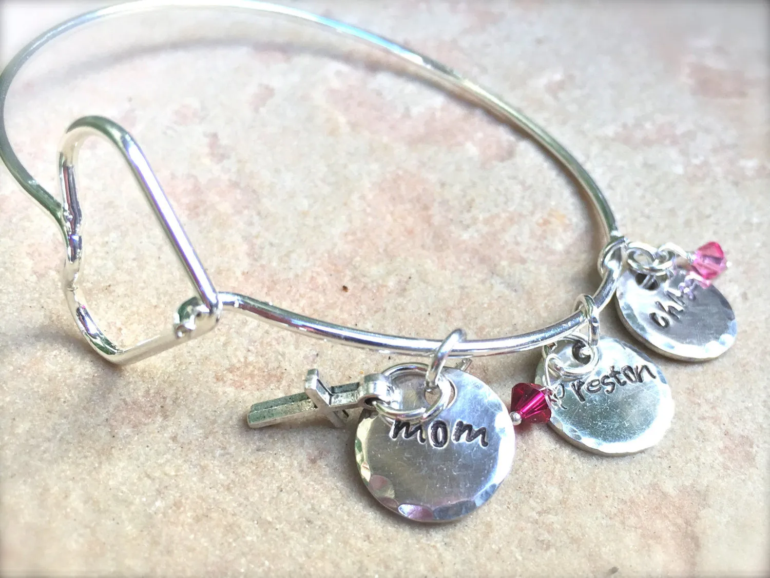 Mother Bangle, Personalized Bangle Bracelet,Personalized Family Bangle, Hand Stamped Custom Bangle