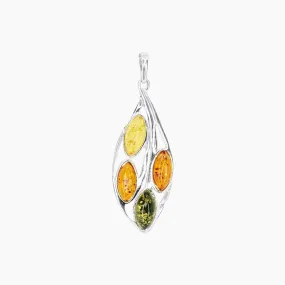 Multi-Color Amber Leaf Pendant in Sterling Silver