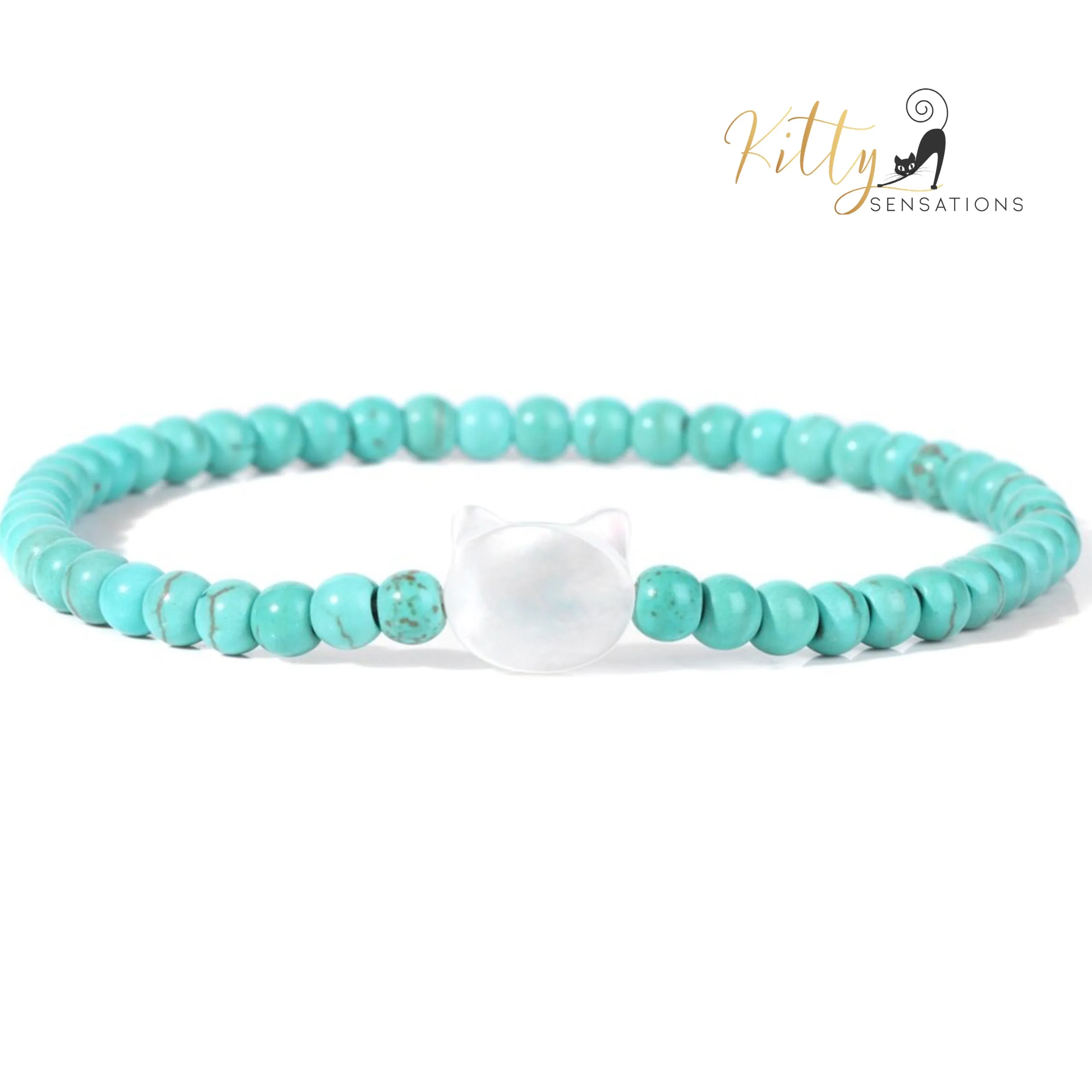 Natural Gemstones, Pearly Cat Face Bracelets