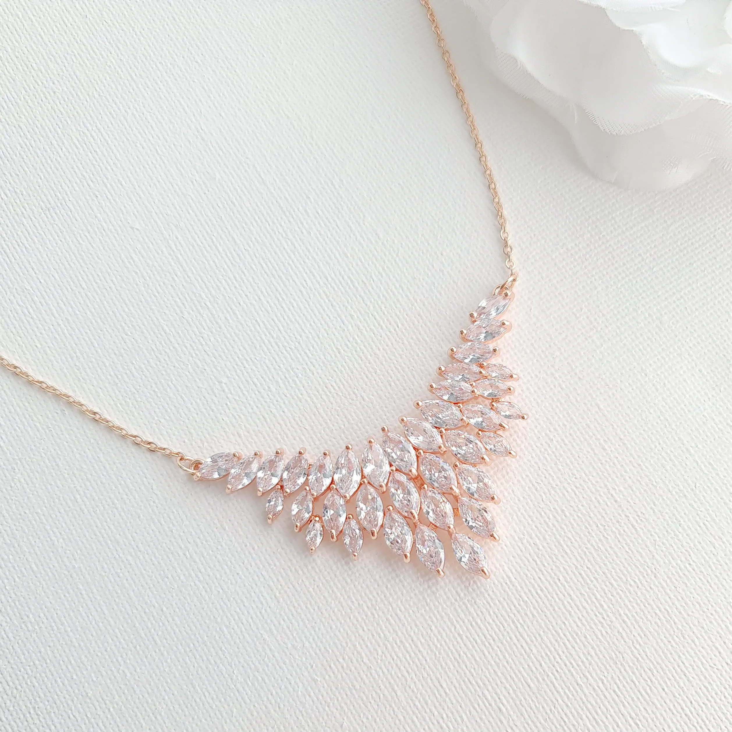 Necklace for Wedding with Cluster of Tiny Leaves-Belle