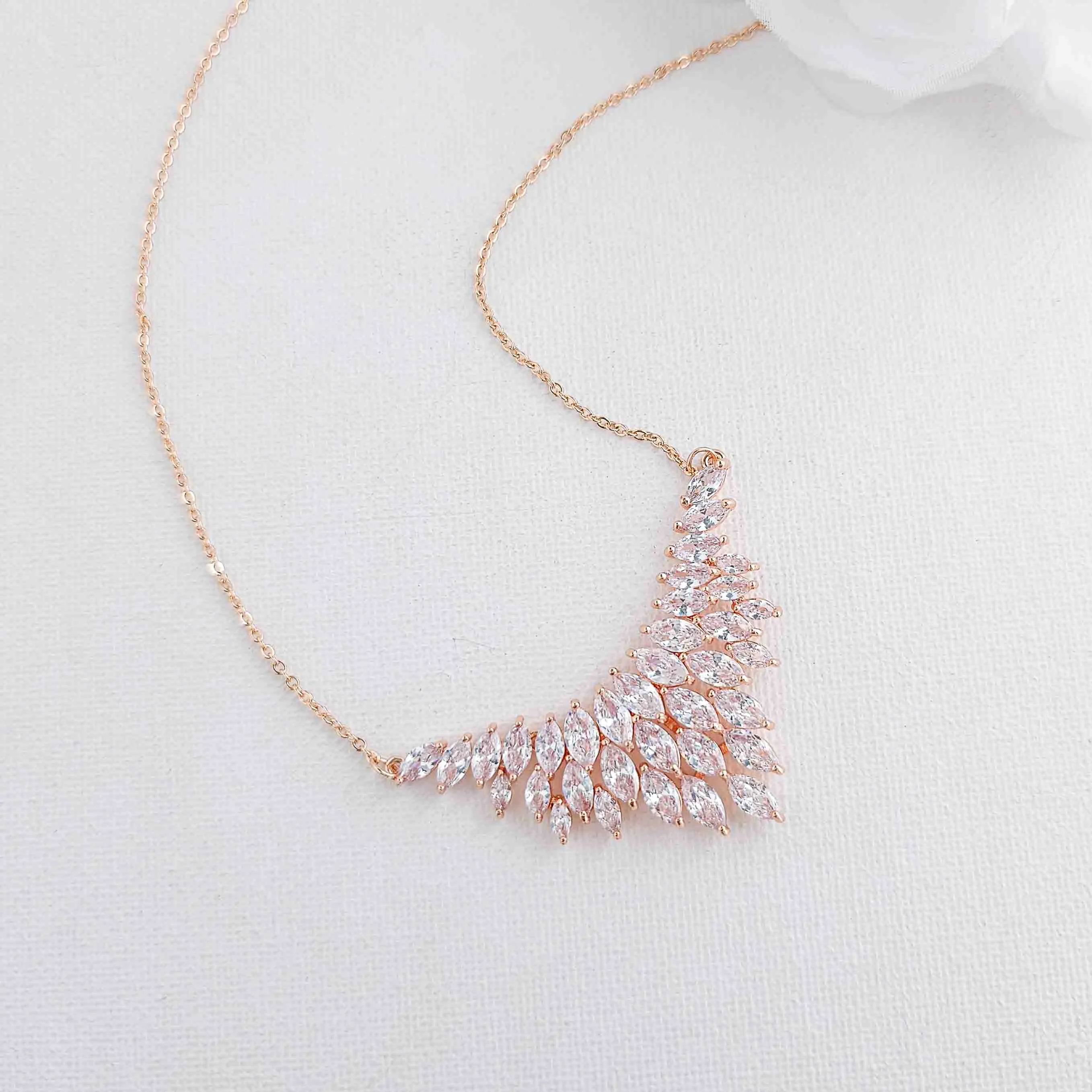 Necklace for Wedding with Cluster of Tiny Leaves-Belle