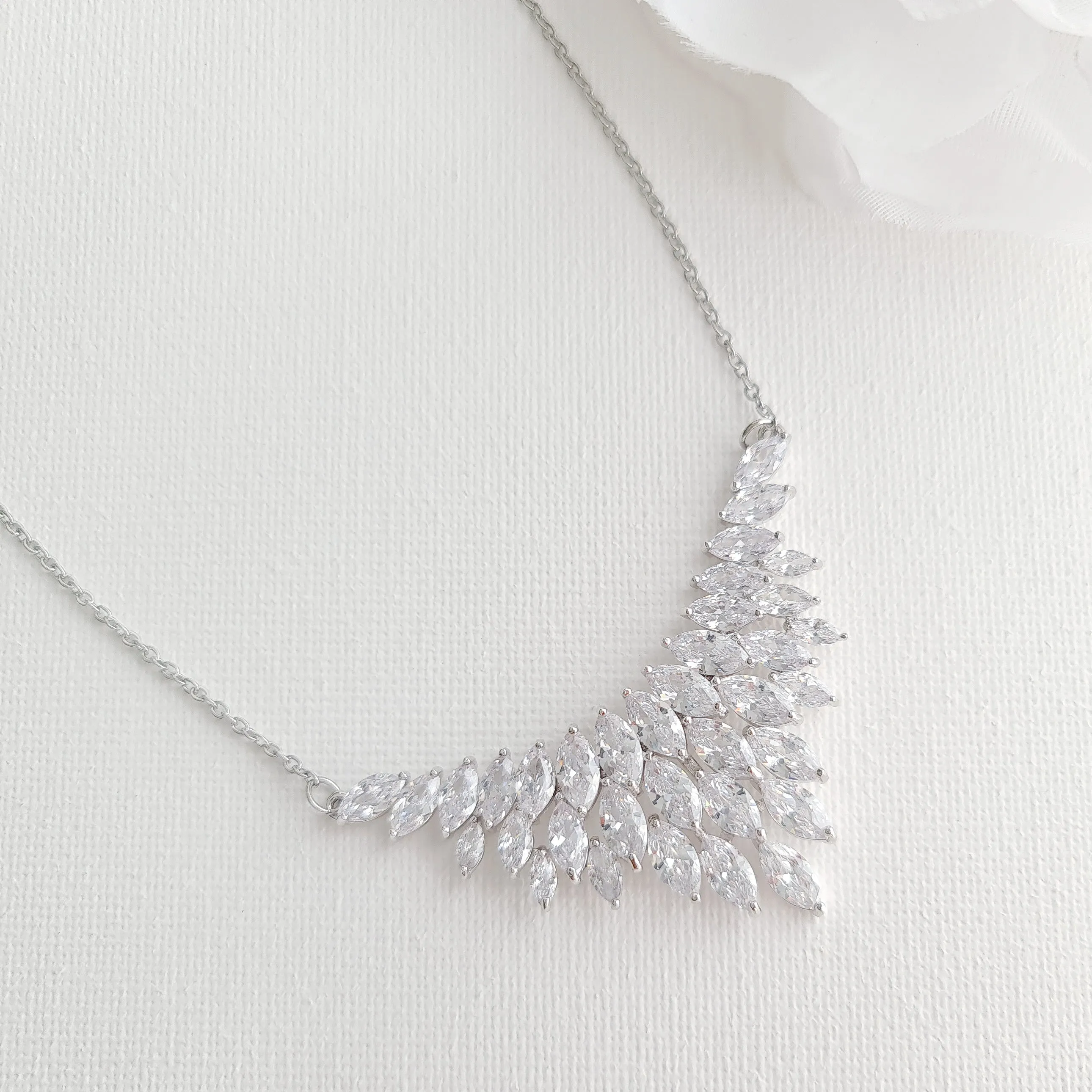 Necklace for Wedding with Cluster of Tiny Leaves-Belle