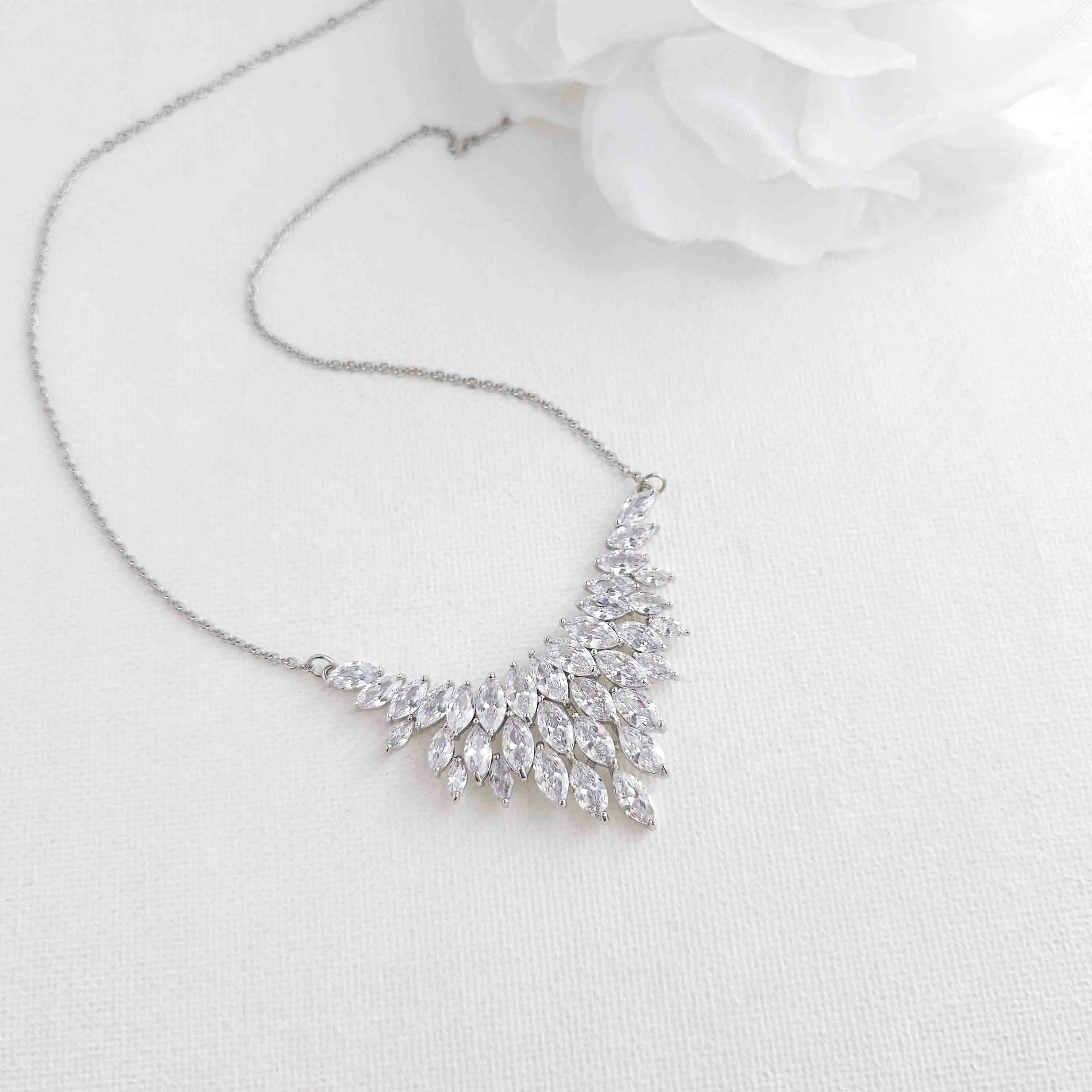 Necklace for Wedding with Cluster of Tiny Leaves-Belle