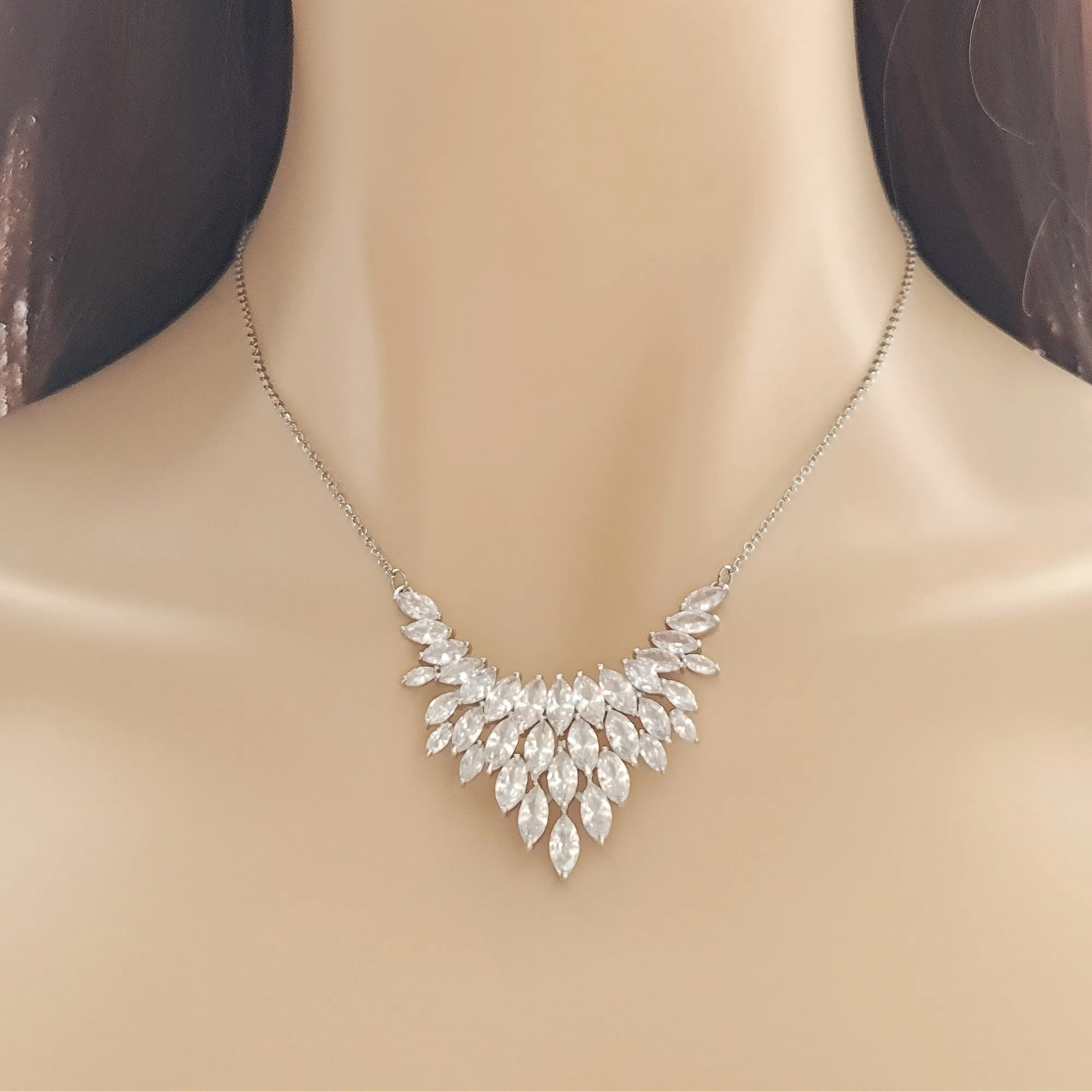 Necklace for Wedding with Cluster of Tiny Leaves-Belle