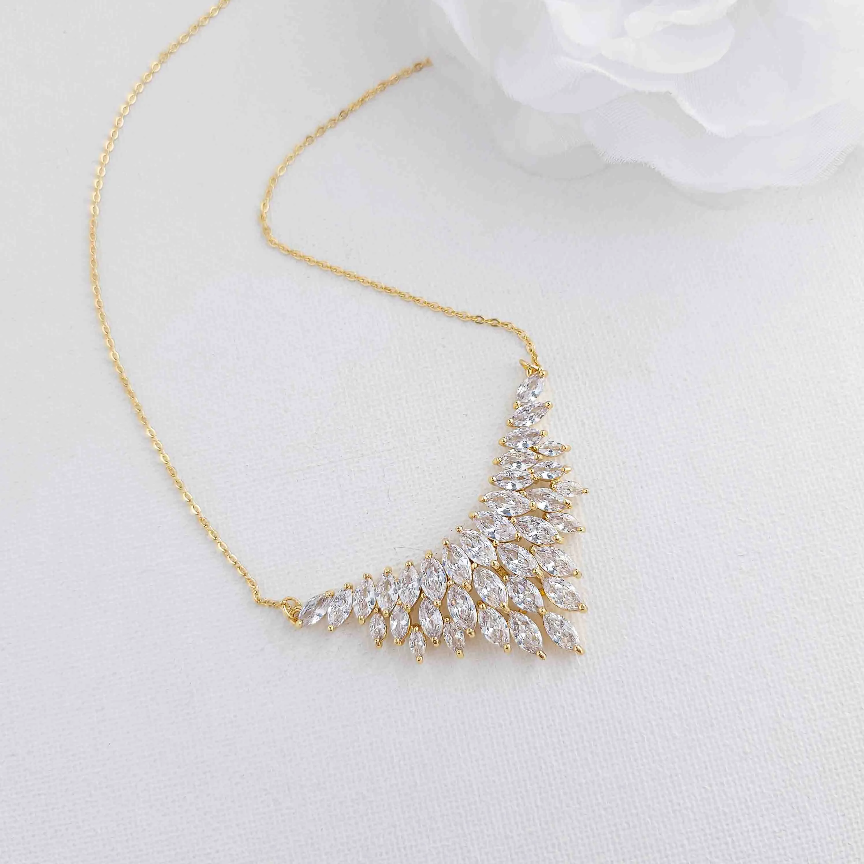 Necklace for Wedding with Cluster of Tiny Leaves-Belle